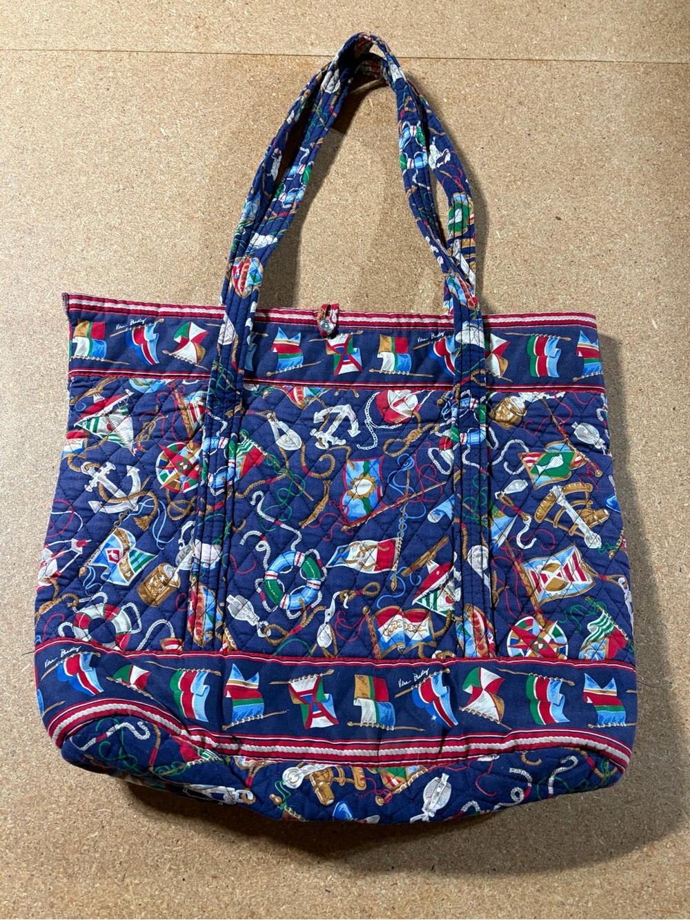 X-Large Vera Bradley Regatta Button Top Tote Bag 90s Quilted Nautical Anchors